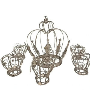 Stunning glitter bling crown cake topper w/ 5 crown ornaments pre owned